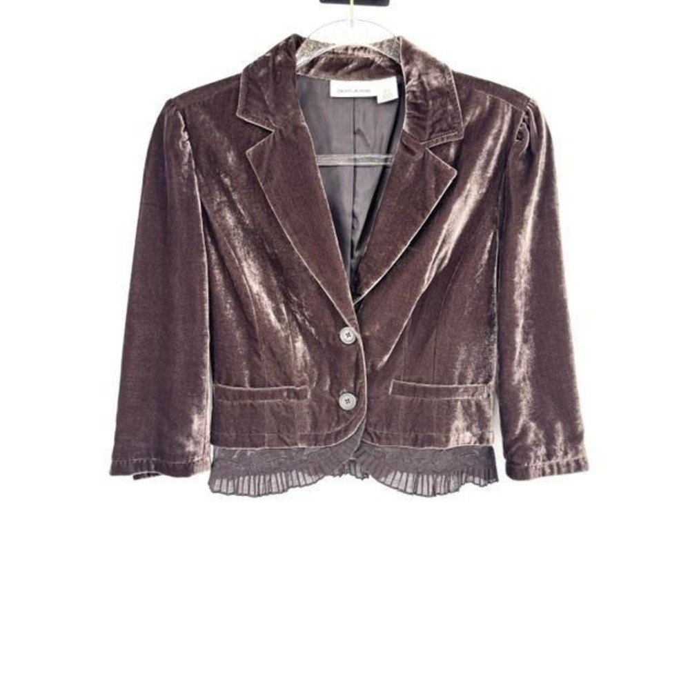 Vintage Y2K Velvet Lace Trim Blazer‎ Cropped Ruffle Dark Fairy Whimsigoth DKNY - Picture 1 of 8